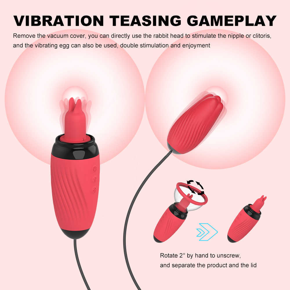 Articles de beauté 2 en 1 Famale Masturbateur Stimulation du mamelon Léchage Vibrateur Vagin Clit Sucker Oeuf Vibrant Plug Anal Érotique Jouets sexy pour les femmes