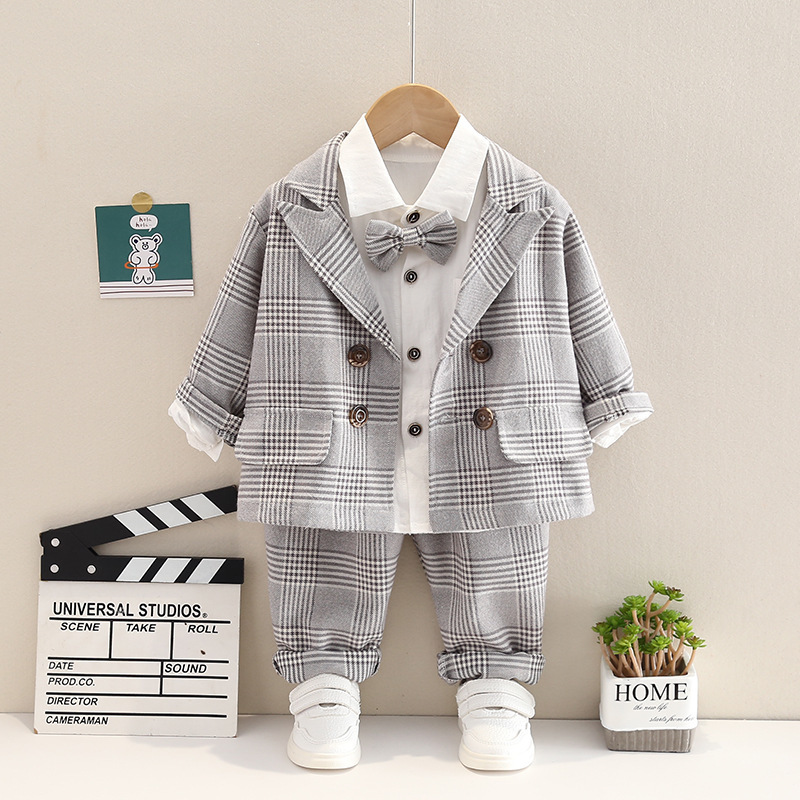 Kinderen Gentleman kledingpak Verjaardagsfeestje Elegant Set Baby Boy Casual Wear Lattice T -shirtbroek Kostuum