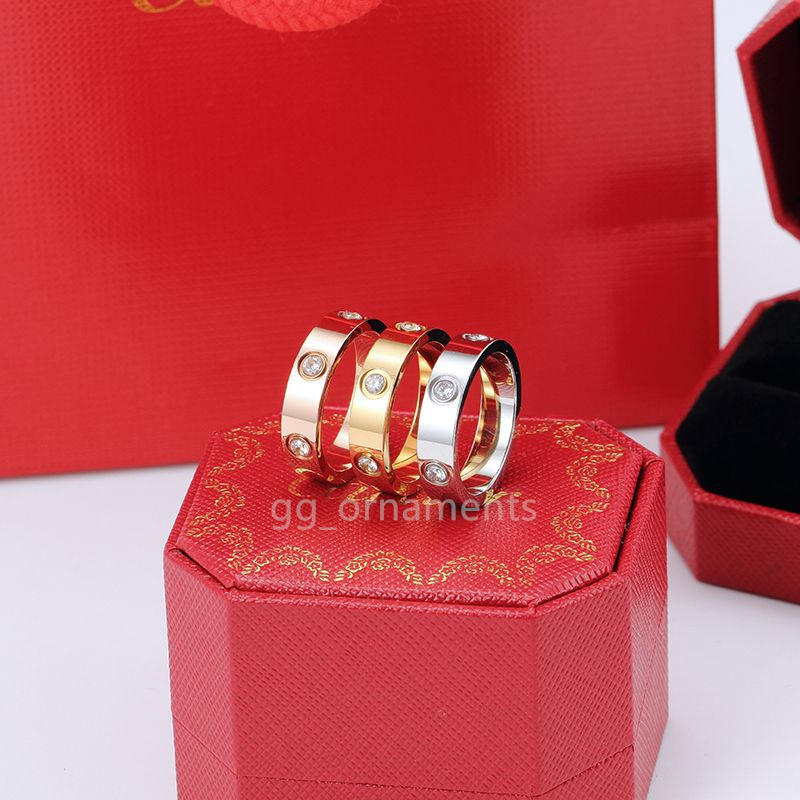 6 Diamants Love Vis Designer Ring Mens Anneaux pour les femmes Jijou de luxe Classic Femmes Titane en acier Allaire Gold Gold Silver272Z