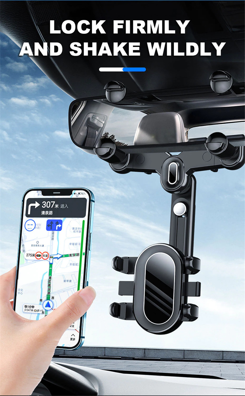 360 ° Roterbar biltelefonhållare Mount RearView Mirror Support Mobile Mobiltelefonhållare för bil GPS DVR Körinspelare