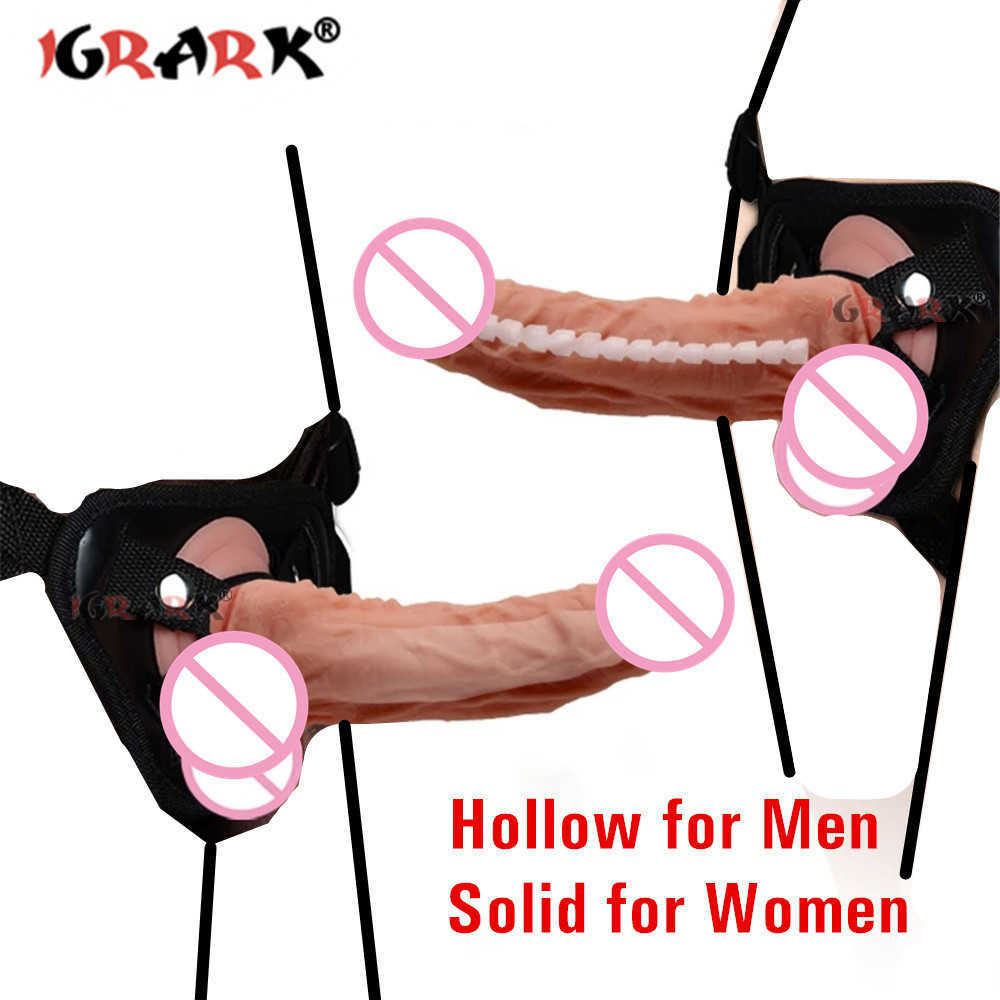 Articoli di bellezza Strap-on Pantaloni realistici con dildo Giocattoli sexy donne Uomini Coppia Solid Hollow Pene Strapon Cintura con imbracatura Giochi adulti Prodotti erotici