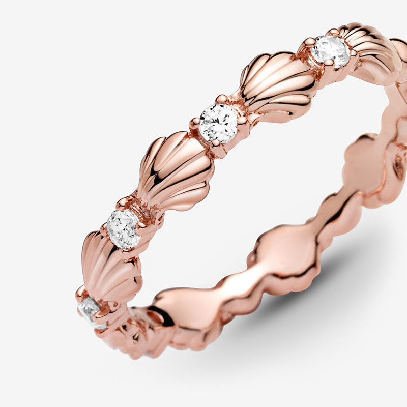 Pierścień projektanta z Rose Gold Shell z oryginalnym pudełkiem do Pandora Autentyczna biżuteria na przyjęcie weselne Pandora dla kobiet dziewczęta CZ Diamentowe pierścionki zaręczynowe