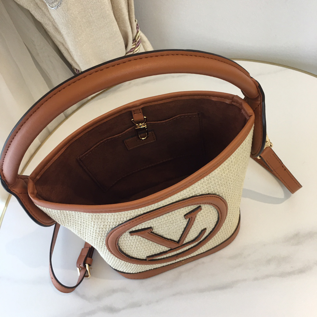 TZ Women's Mini Bucket Bag Brown luxury Designer Crossbody Shoulder Bags Handbag women's fashion leather weave handbags removable shoulders strap totes M59661#