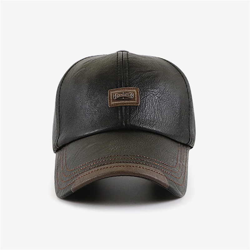 Plain Pu Leather Baseball Cap Men Adjustable Structured Classic Baseball Caps Hat Winter for Elderly Father