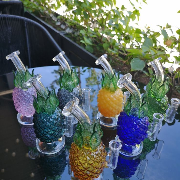 Glasbägare vatten bong vattenpipa rökrör ananas designglasåtervinning dab rigg med 14 mm fog