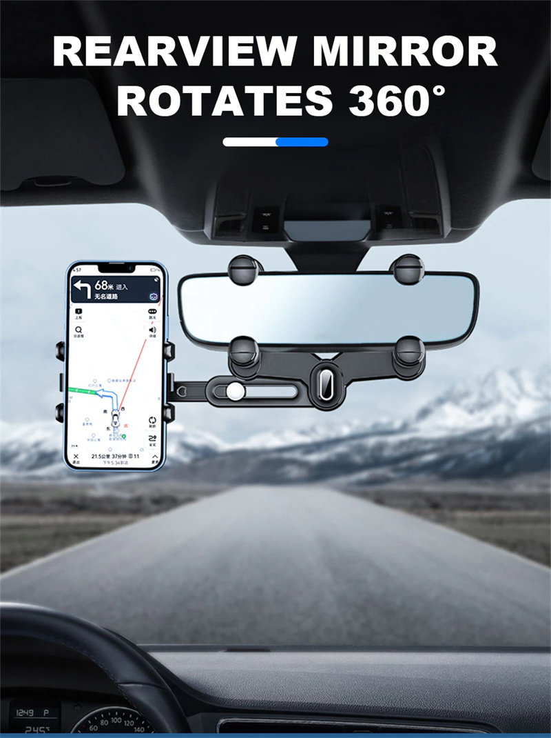 360 ° حامل هاتف سيارة قابلة للتدوير Mount Rearview Mirror دعم حامل الهاتف الخليوي للسيارة GPS DVR قوس مسجل