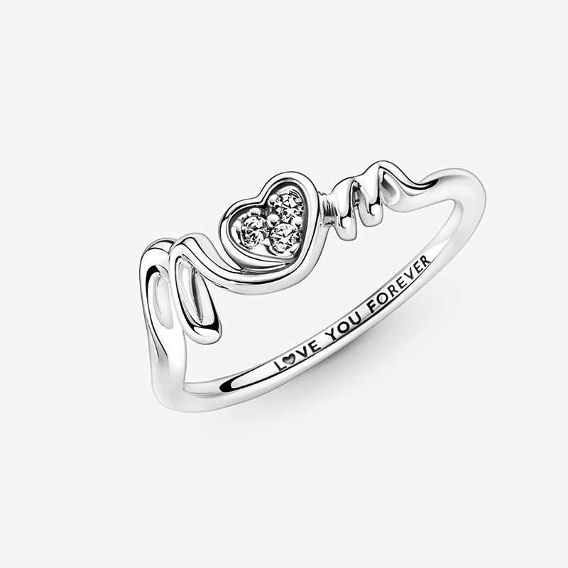 Кольцо Mom Pave Heart из настоящего стерлингового серебра с оригинальной коробкой для Pandora Fashion Party Jewelry For Women CZ Diamond Gift Rings Set