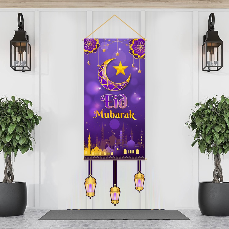 Decorazione feste Eid Mubarak Decor Banner Kareem Ramadan Decor la casa Hanging Flag Islamic Muslim Al Adha