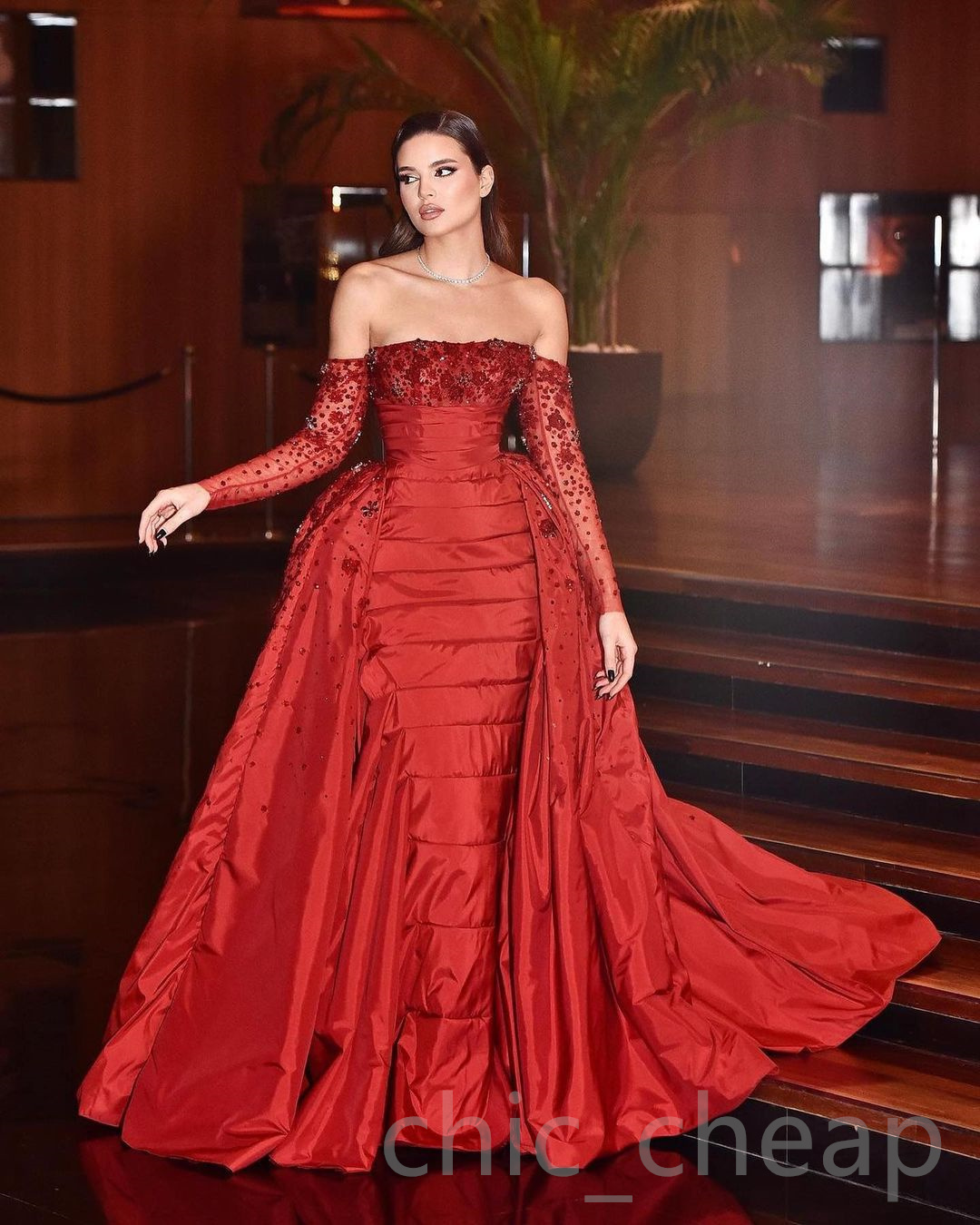 2023 ASO ASO ebi Red Mermaid Dress Dresses Lace Systlish Evening Party Second Second Dispirt Disbraging Dression Zj045