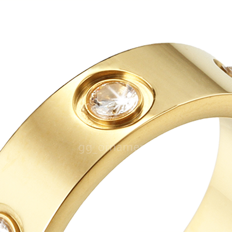 6 diamantes amor parafuso de parafuso de designer anéis masculinos para mulheres clássicas de jóias de luxo feminino titânio liga de aço dourado rosa prateada nunca desaparece não alérgica 4/5/6mm