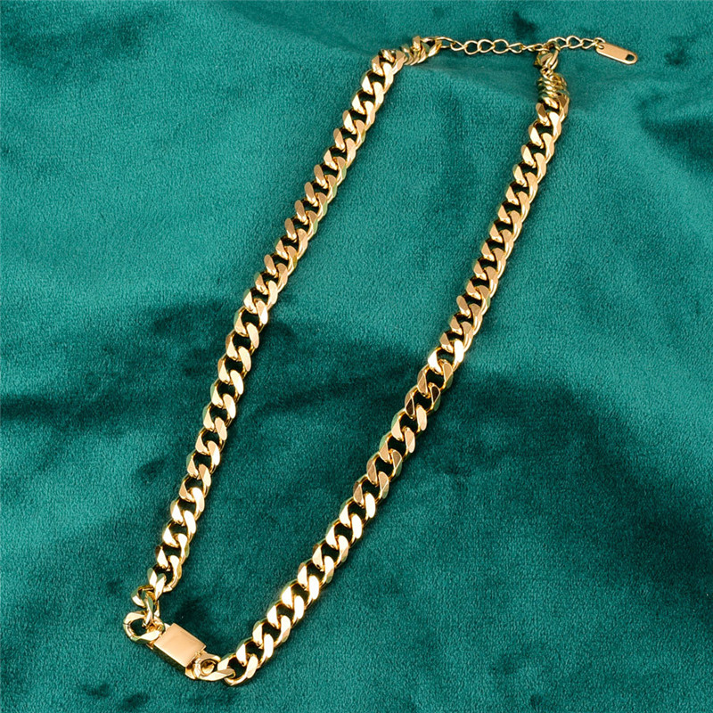パンクヒップホップジュエリー18kゴールドキューバリンクチェーン女性デザイナーネックレス316Lチタンスチールチェーン南アメリカチョーカーチェーン長方形の女性ネックレス45cm