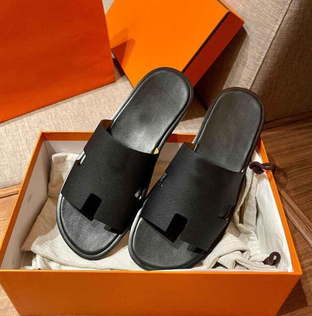 Summer Luxury Izmir Sandals Zapatos de cuero de piel de ternero Slippers Slip on Beach Slide Flats Flip Flip Sandalias Eu38-46. Caja original