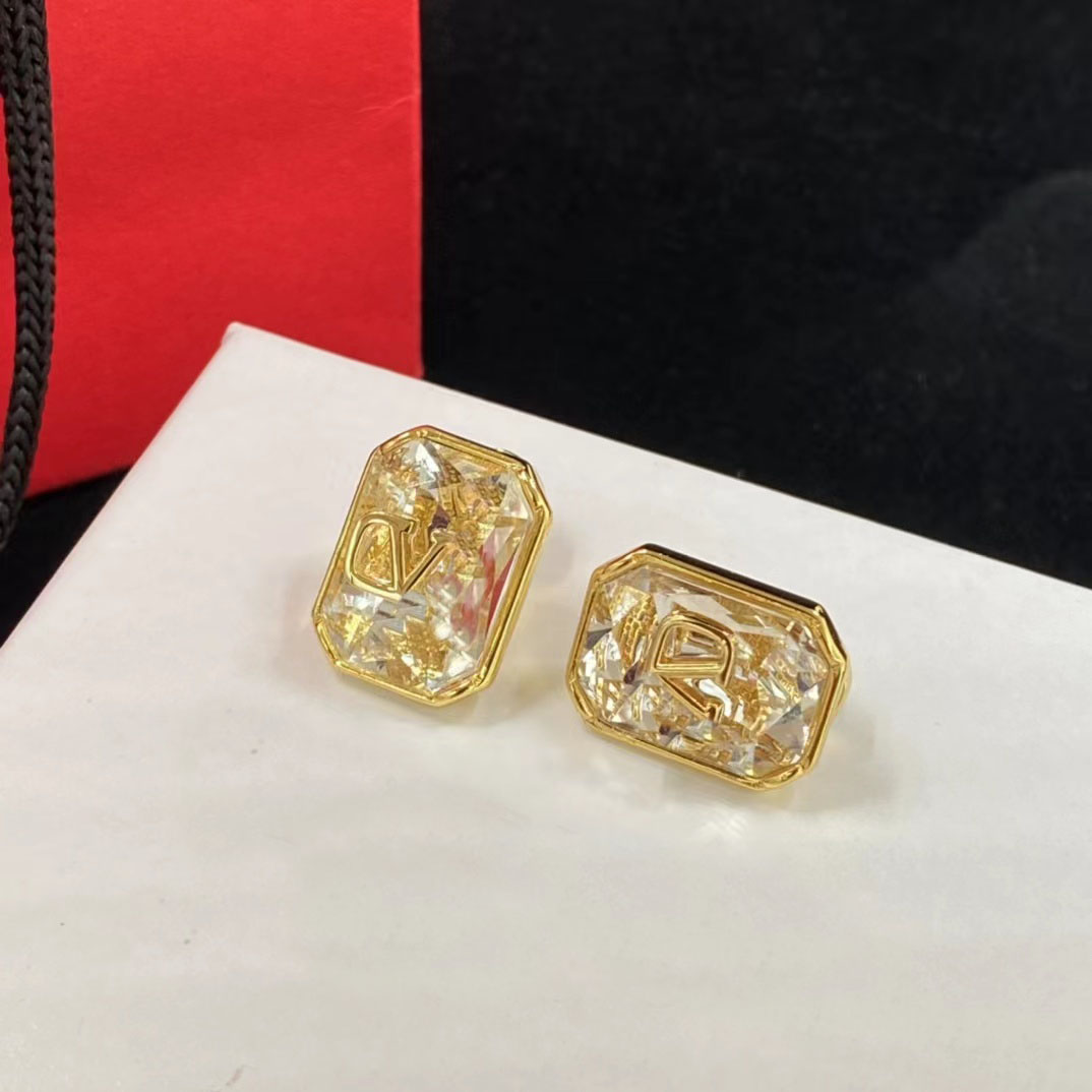 Bright yellow large rhinestone stud earrings 18k gold-plated brass material noble luxury earrings designer jewelry for women and g236H