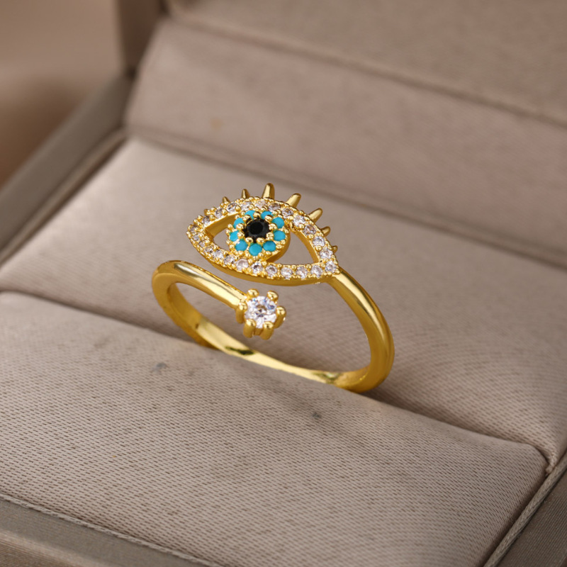 Evil Eye Ring Mom 선물은/로즈 골드 조절 가능한 랩 랩 오픈 반지 여성을위한 보석.