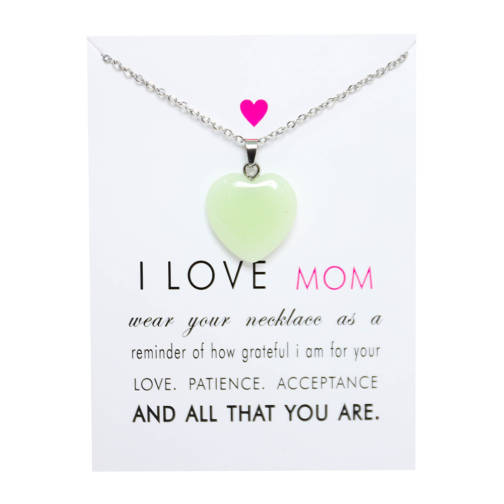 Fête des mères amour maman coeur pierre lumineuse pendentif bleu vert lueur lumière dans le noir collier pour la fabrication de bijoux avec carte