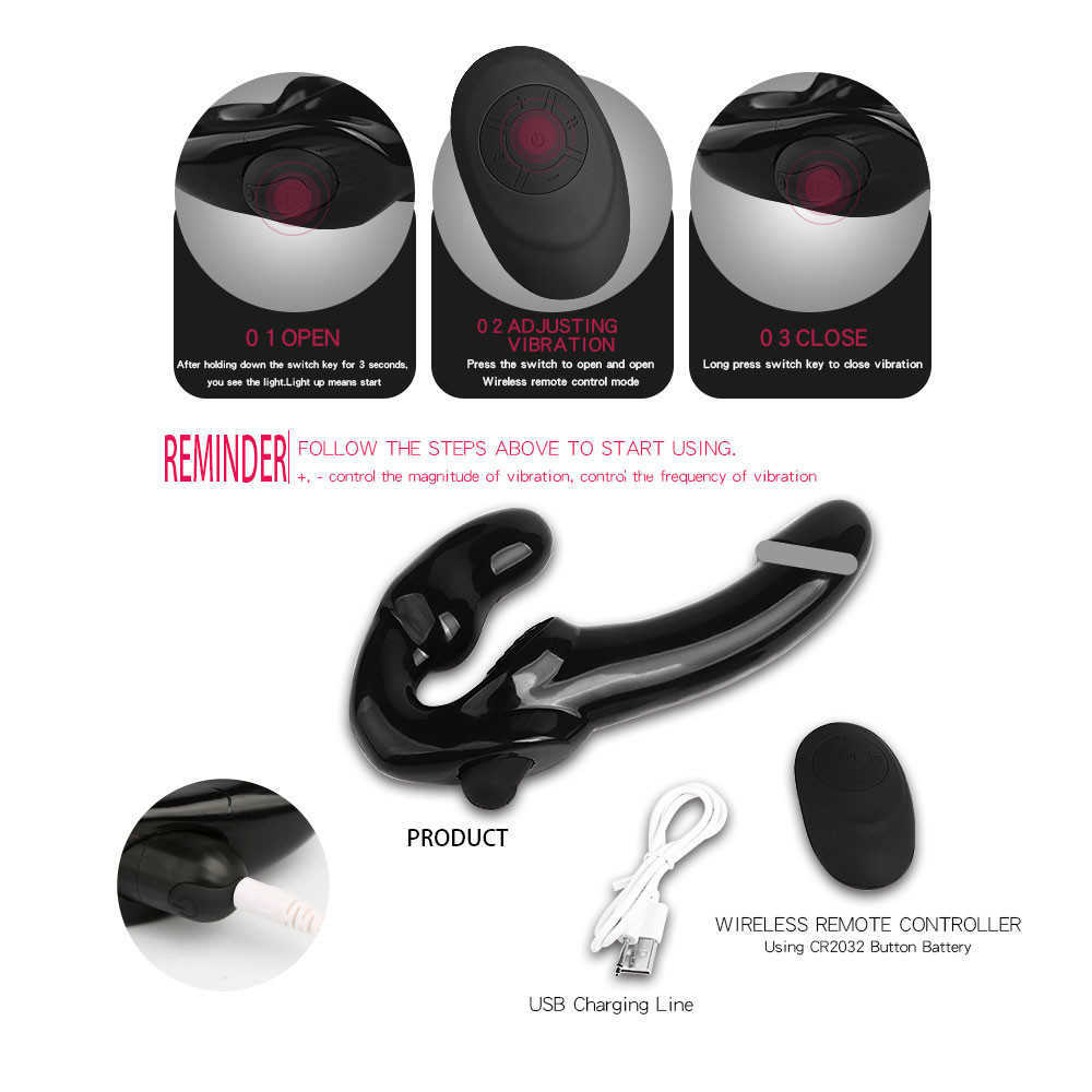 Güzellik Ürünleri Straplez Strapon 10 Hızlı Yapay penis Vibrator Çift Titreşim Kablosuz Uzaktan Vibratör Klitoris Stimülasyonu Anal Fiş Seksi Ürünler