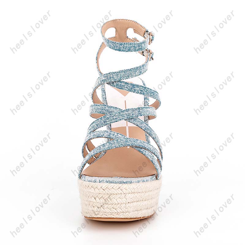 Heelslover New Fashion Women Summer Sandals Hollow Out Wedges Opens Open Open Tee Brety Blue Party Shoes Ladies Us Size 5-13