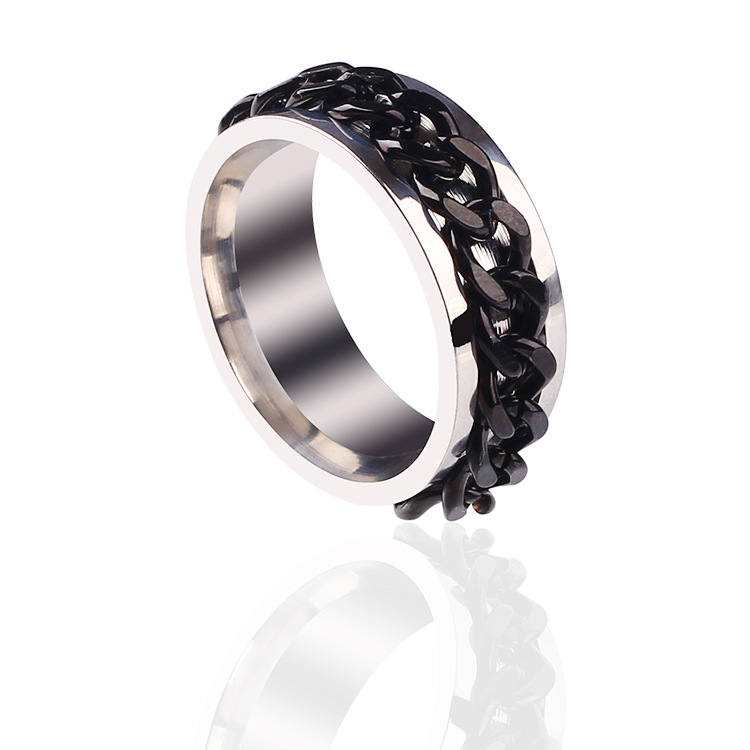 Men's Spinner Fidget Rings Chain Rotation Ring for Men 8MM Stainless Steel Intertwine Rings