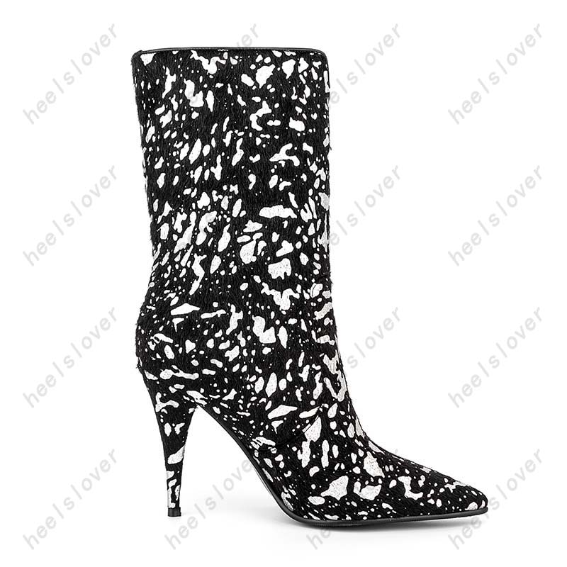 Heelslover New Fashion Women Winter Mid Calf Boots Spike Heels Pointed Toe Elegant Black Party Shoes Ladies US Size 5-13