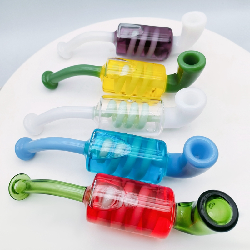 Ultimi tubi di filtro a spirale di riempimento di liquidi colorati Tubi di filtro a spirale di vetro spesso Pyrex Pipa portatile fatto a mano a mano con erbe secche tabacco Bong congelabile Fumo a mano DHL