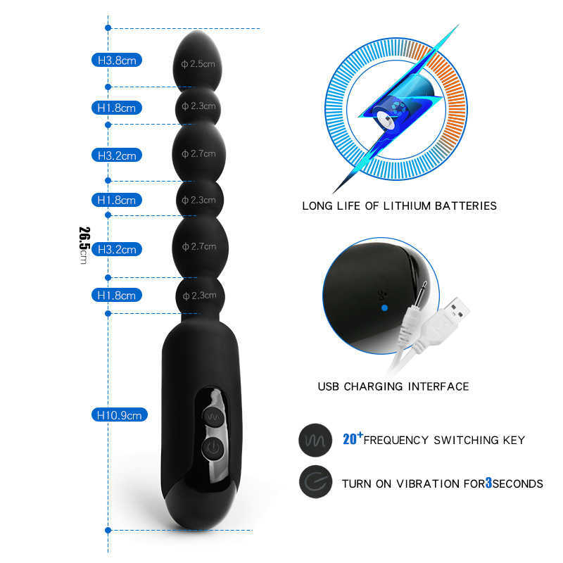 Beauty Items Anal Vibrator 20 Modus Perlen Plug sexy Spielzeug für Paare USB-Aufladung G-Punkt-Stimulation Butt Adult Gay Toys