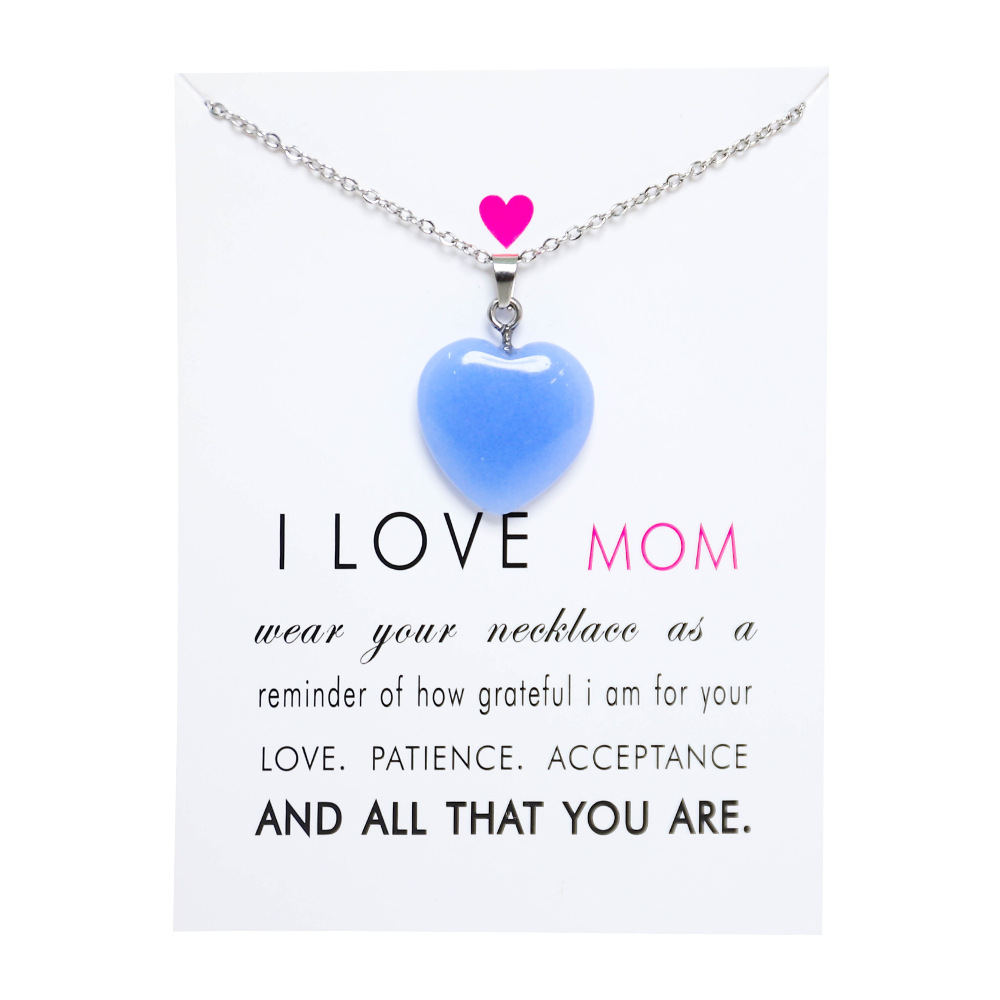 Fête des mères amour maman coeur pierre lumineuse pendentif bleu vert lueur lumière dans le noir collier pour la fabrication de bijoux avec carte