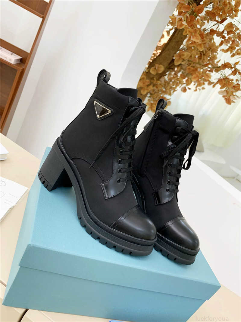 Luxe designer Boots Ladies Monolith Runway Brixxen Black Leather Sock Triple Sole Boot Combat Booties met originele doos