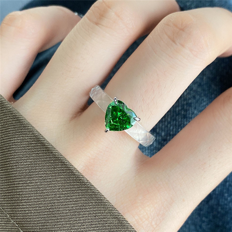 Anelli di design a forma di cuore in argento sterling s925 donna 8X8mm Verde Bianco 8A Anello con diamanti con zirconi amore Eleganti gioielli di lusso Confezione regalo di San Valentino Taglia 6-9