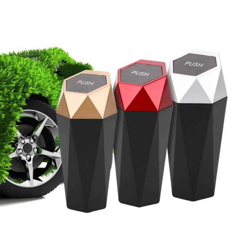 Car Trash Can Multi-function Diamond Shape Leak-proof Vehicle Trash Can Mini Trash Can With Lid Interior Accessories