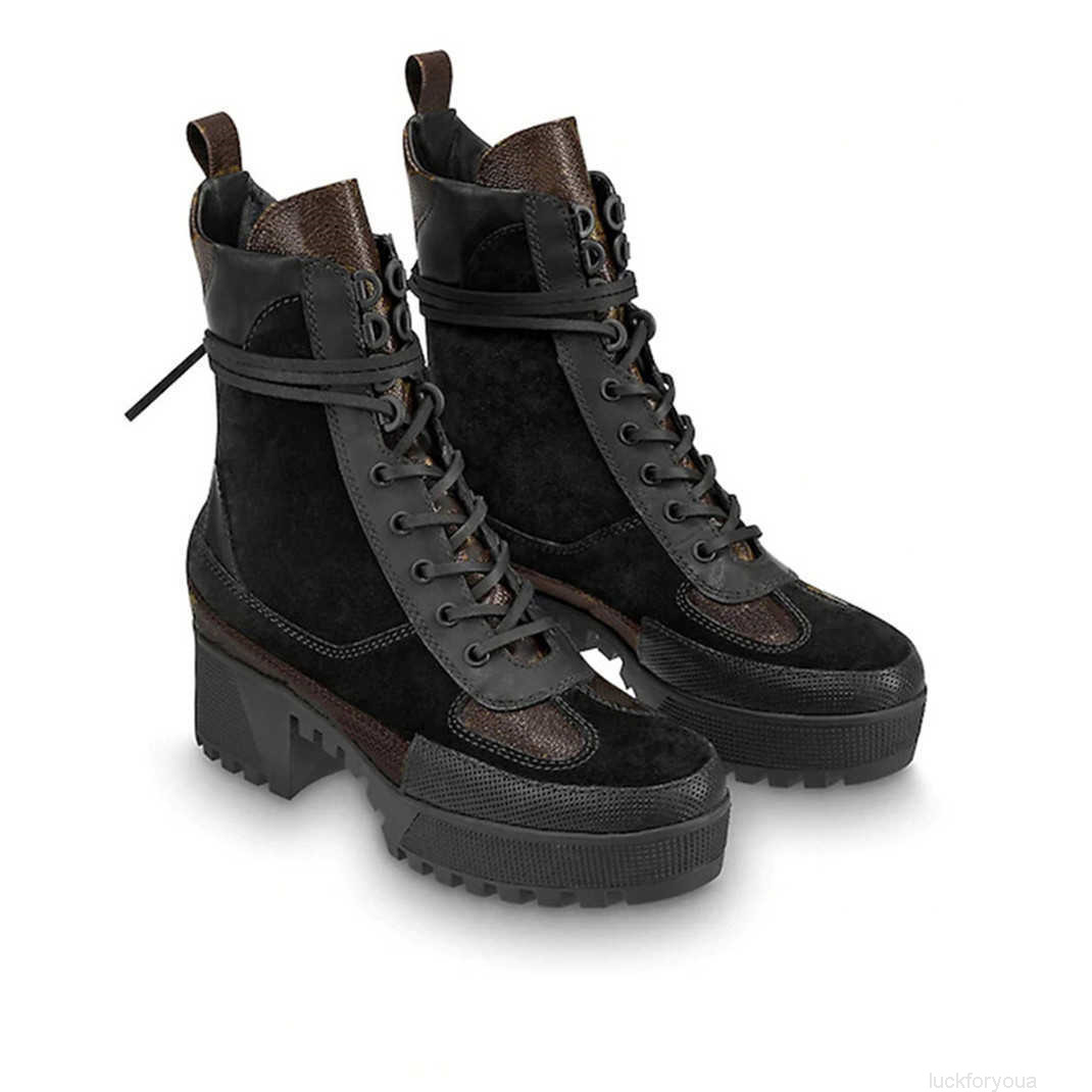 Plataforma de laureate Boots Desert Women Classic Tall Snow Sieed de ternero y lienzo de patente bucle de bucle de goma con zapatillas de invernada de invierno con caja
