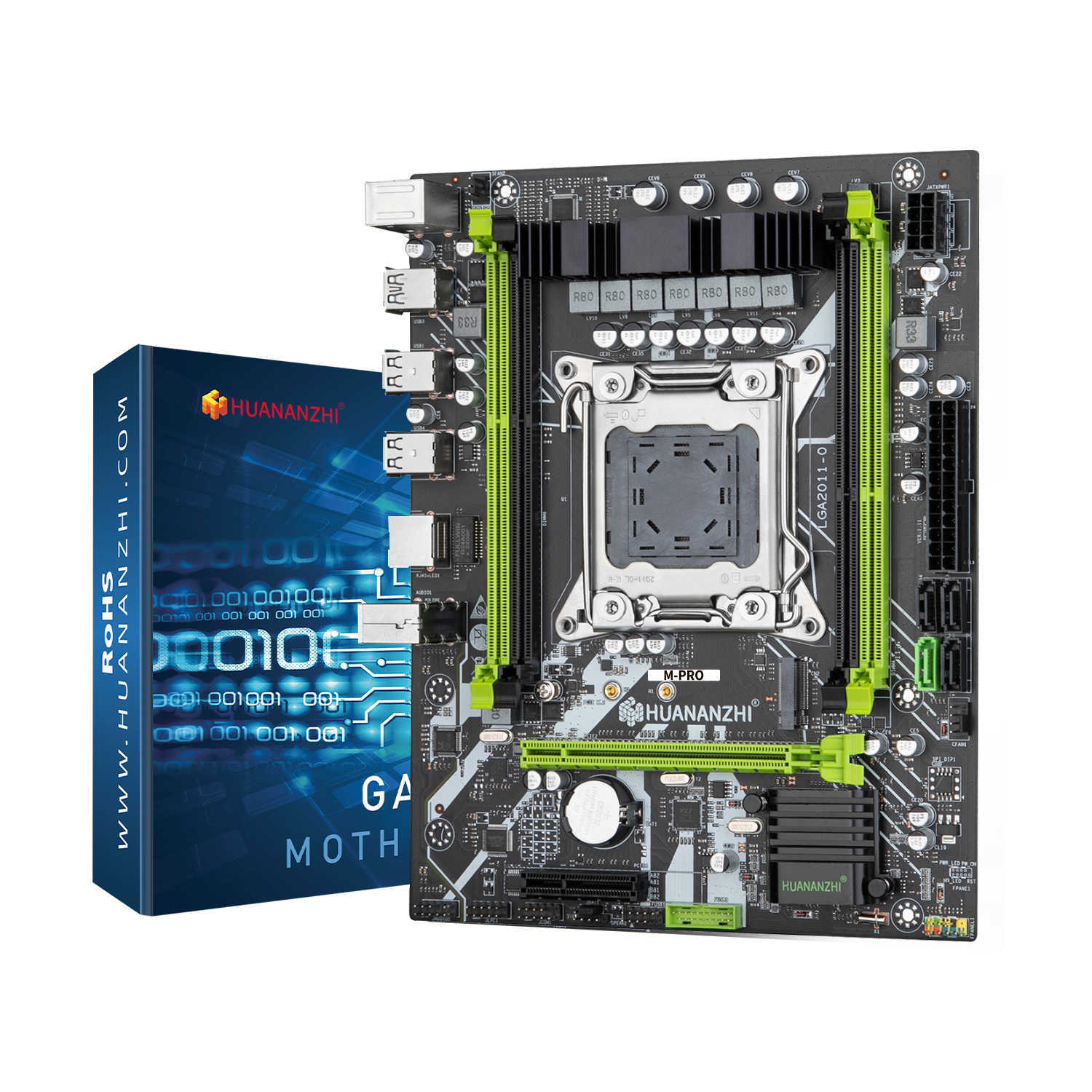 Huananzhi M Pro LGA 2011 Moderkort CPU -uppsättning med Xeon E5 2650 V2 Combo Kit Set Support DDR3 Recc Memory M.2 NVME USB3.0