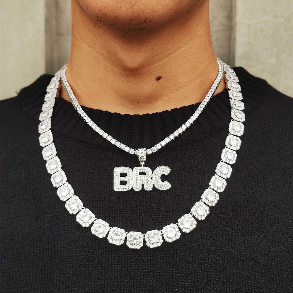 TopBling Hip Hop A-Z Custom Name Pendant Bling T Crystal Cubic Zirconia Letters Necklaces Men Women Gift
