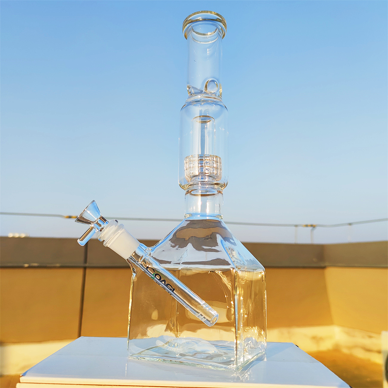 2021 14 Inches Hookah Bong Glass Dab Rig Clear Pure Teal Color Cube Base Water Bongs Smoke Pipes 14.4mm Female Joint