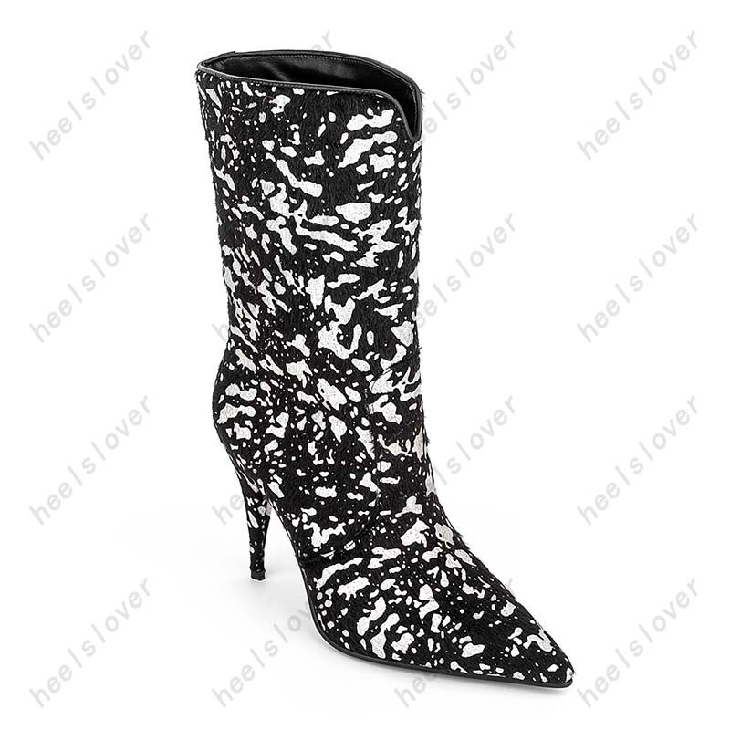 Heelslover New Fashion Women Winter Mid Calf Boots Spike Heels Pointed Toe Elegant Black Party Shoes Ladies US Size 5-13