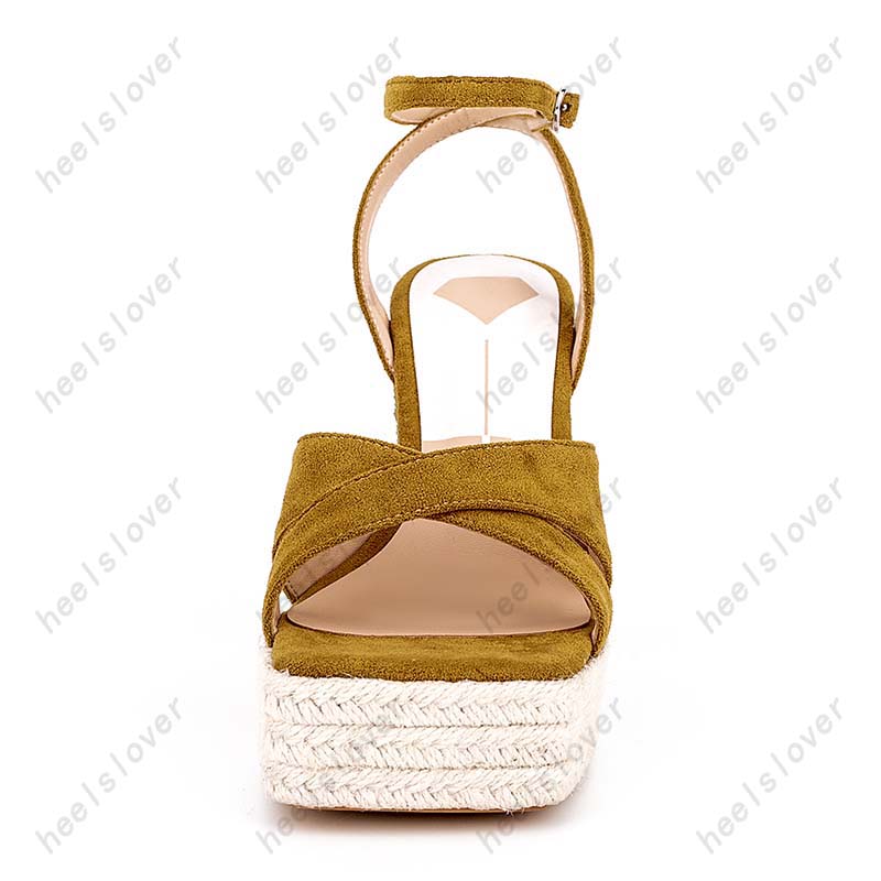 Heelslover New Fashion Women Summer Sandals Crystal Wedges klackar Square Toe Vackra bruna bankettskor damer oss storlek 5-13