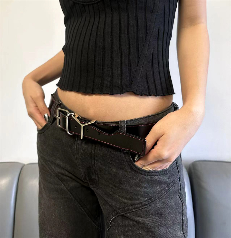 New Product Niche Design Notch Netal Couple Belt Deliberately Destroys Casual Dark Cowhide Simple Hardware Accessories Men/Women