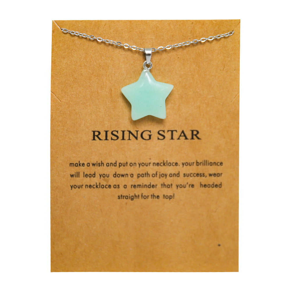 Pendentif en pierre lumineuse étoile montante, bleu vert, lueur dans la nuit, collier pour la fabrication de bijoux avec carte