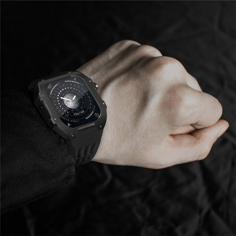 Apple Watch Series 8 7 6 5 4 SE 44mm 45mm 프리미엄 티타늄 합금 수정 키트 Fluororubber 보호 케이스 밴드 스트랩 커버