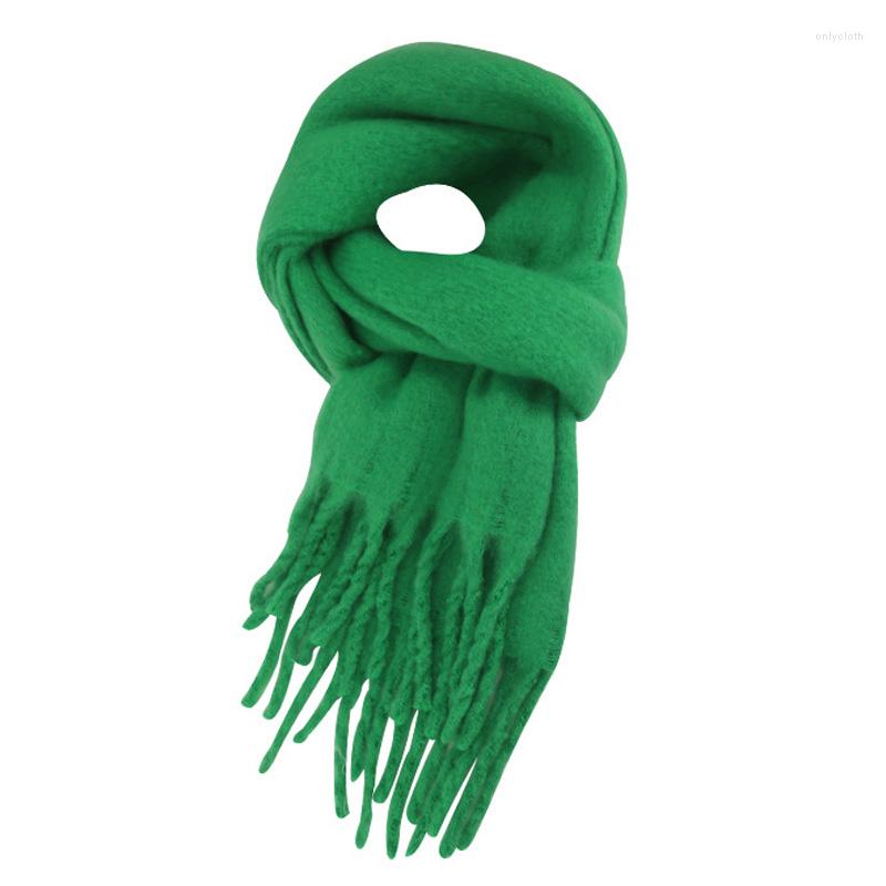 Schals Chenkio Frauen Winter warm warmer Schal Korean Mode Quasten Mohair Soft Verdickung Nachahmungskaschmirschal Hijab280g