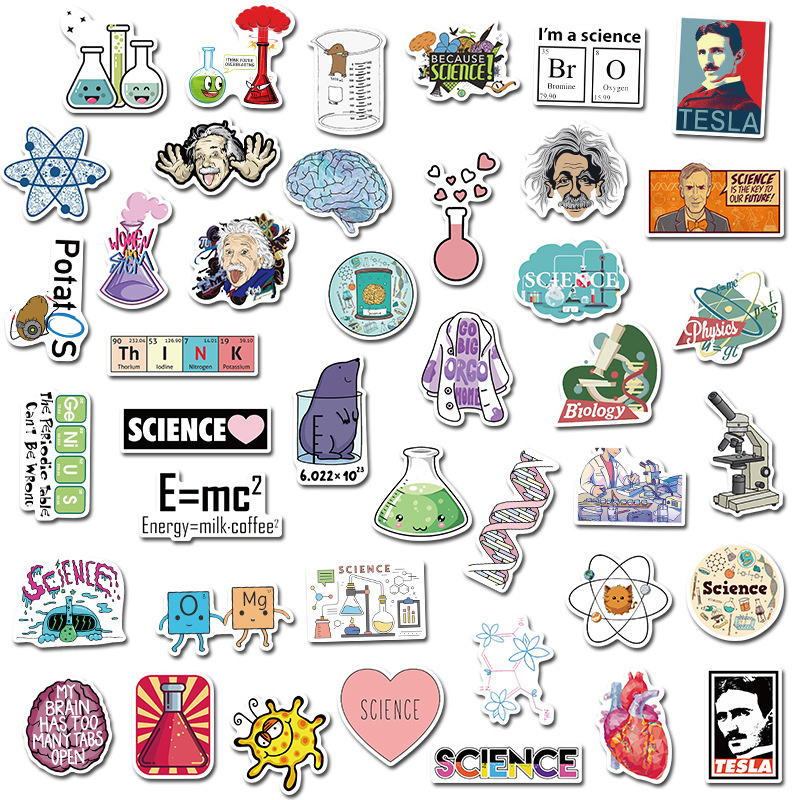 50stcs Smart Lab Toys Stickers Science Chemistry Biologie Laboratoriumonderzoek Sticker Desk koffie Case Notebook Fleshaakboek Chidren Diy Graffiti Decal