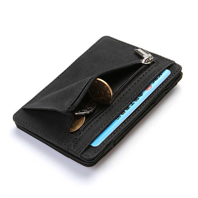 Wallets Ultra Thin 2022 New Men Male PU Leather Mini Small Magic Wallets Zipper Coin Purse Pouch Plastic Credit Bank Card Case Holder L221101