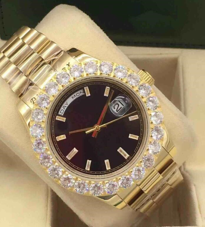 Luxury herrklockor större diamantkame 228238 18K gul guld urtavla 43mm rostfritt stål mekanisk automatisk mode wrist212v