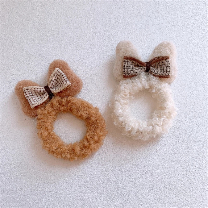 2022 Autumn and Winter New Sweet Girl Sweet Plush Bowknot Rubber Band Hair Rep Headwear Fashion Children's Hair Accessories