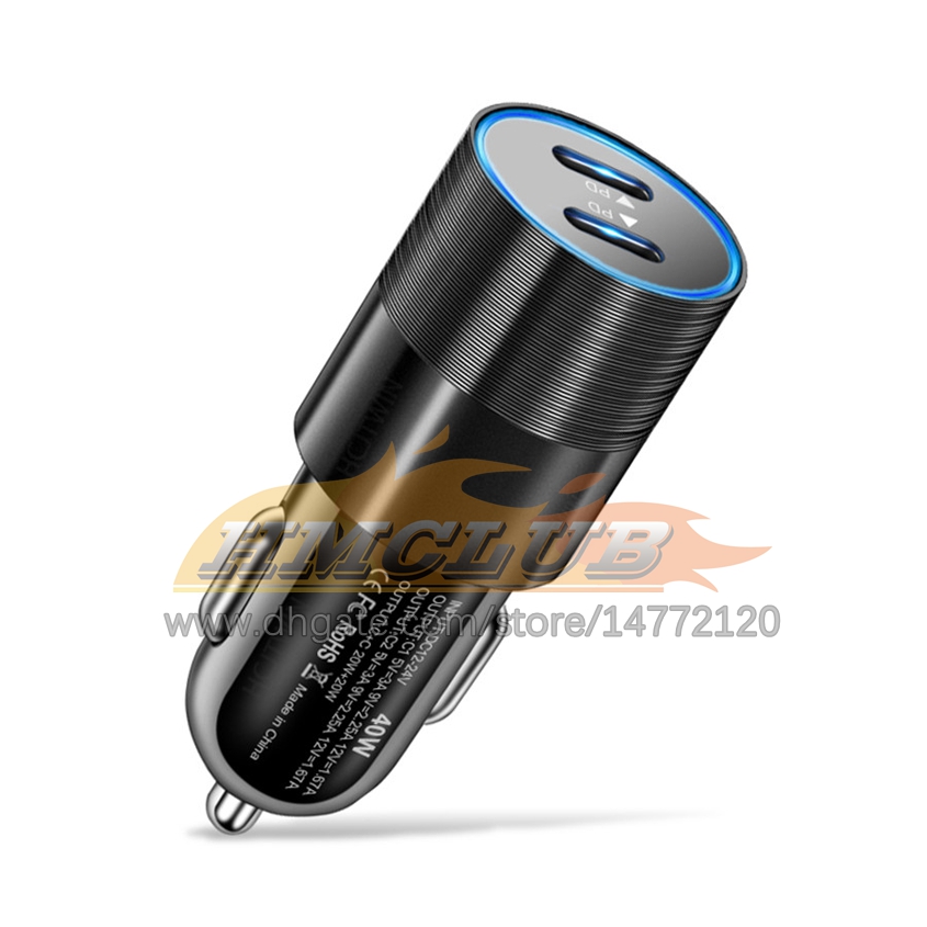 CC223 Dual USB C Caricabatteria da auto veloce 40W Caricabatterie telefono PD tipo C a 2 porte iPhone 13 12 11 Pro Max Adattatore di alimentazione Samsung in auto