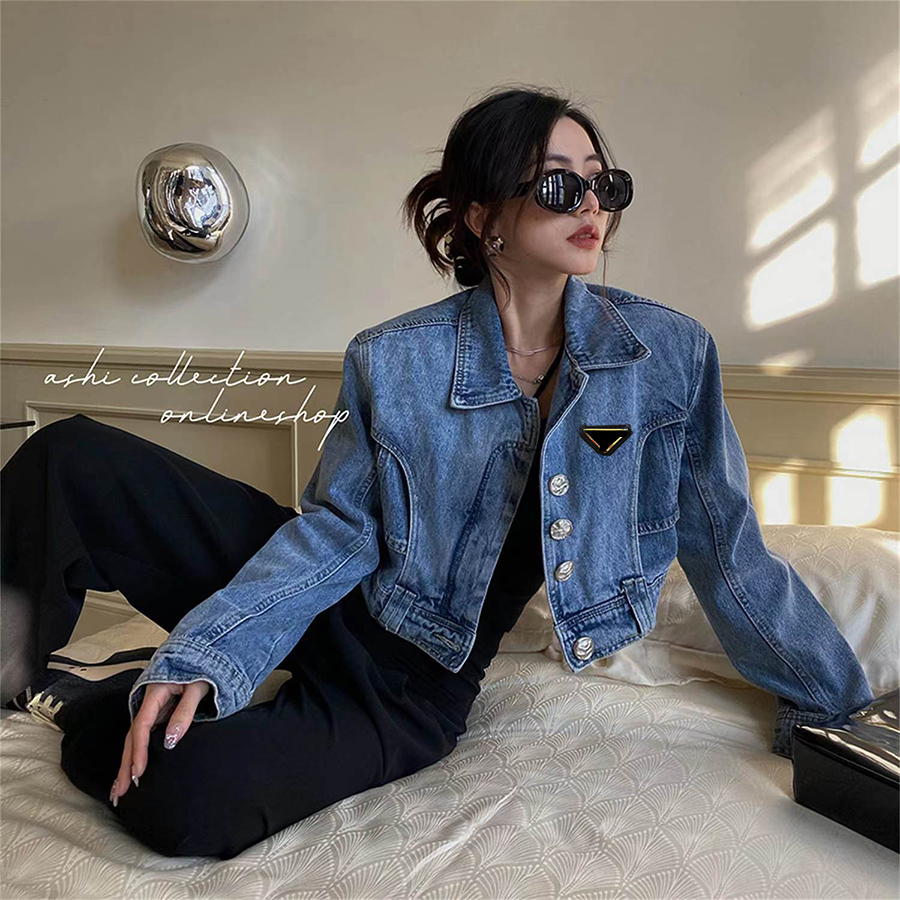 Giacche di jeans da donna con cerniere a lettera Cappotto Giacca di jeans Maniche lunghe Cappotti corti S-L