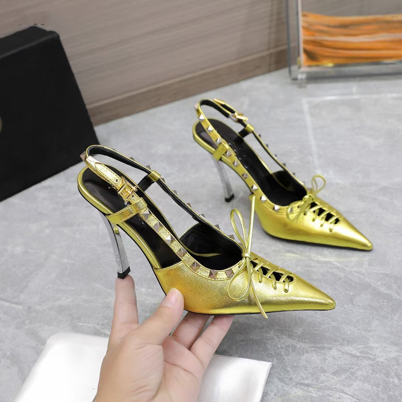 Fashion shoes and accessories back empty drag leather non-slip bottom pointed nails brand designer dance work wedding women's heel height 10cm