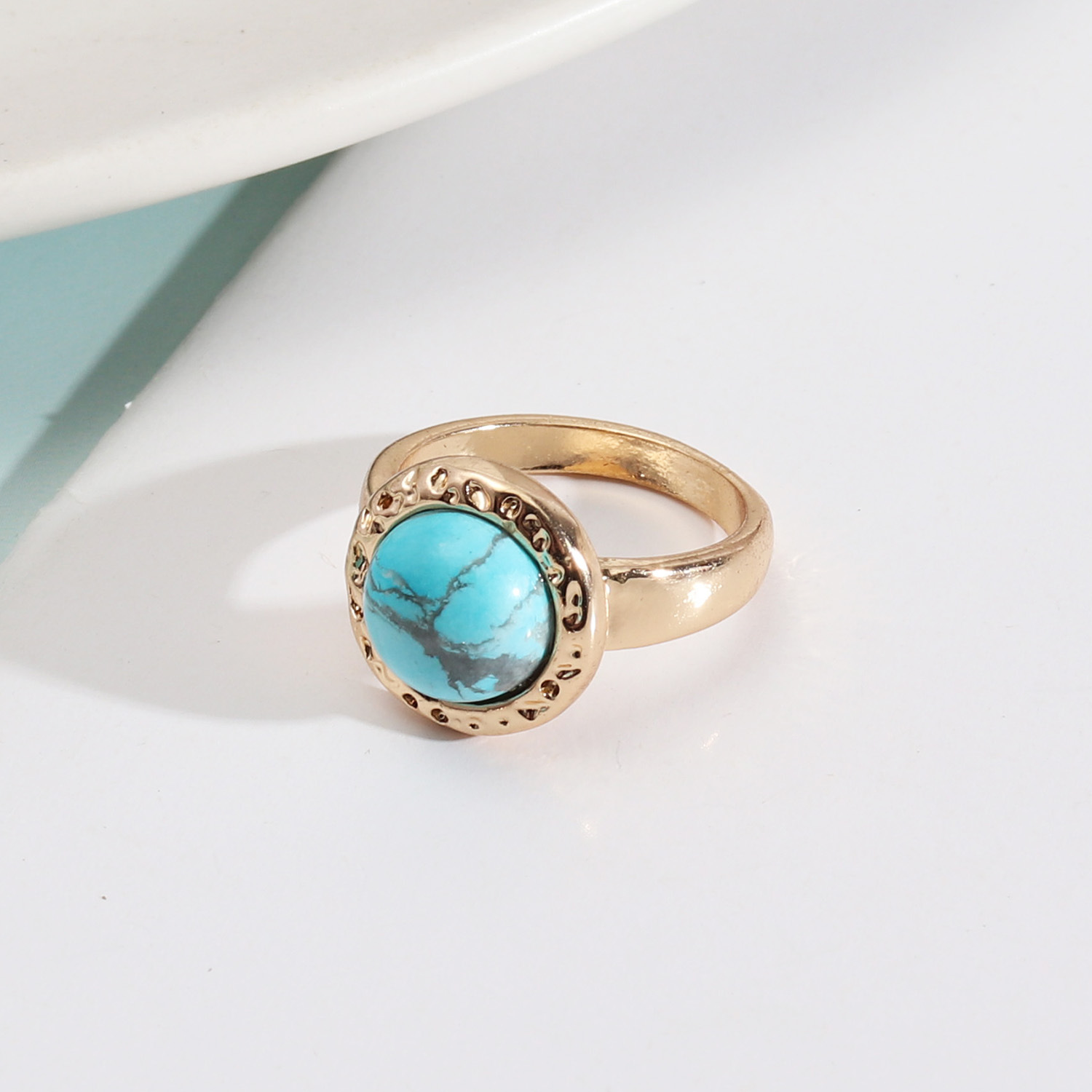 Rose Quartz Gem Fashion Turquoise Stone Ohlites Anelli Oro Color Finger Rings for Women Gioielli Parte regalo