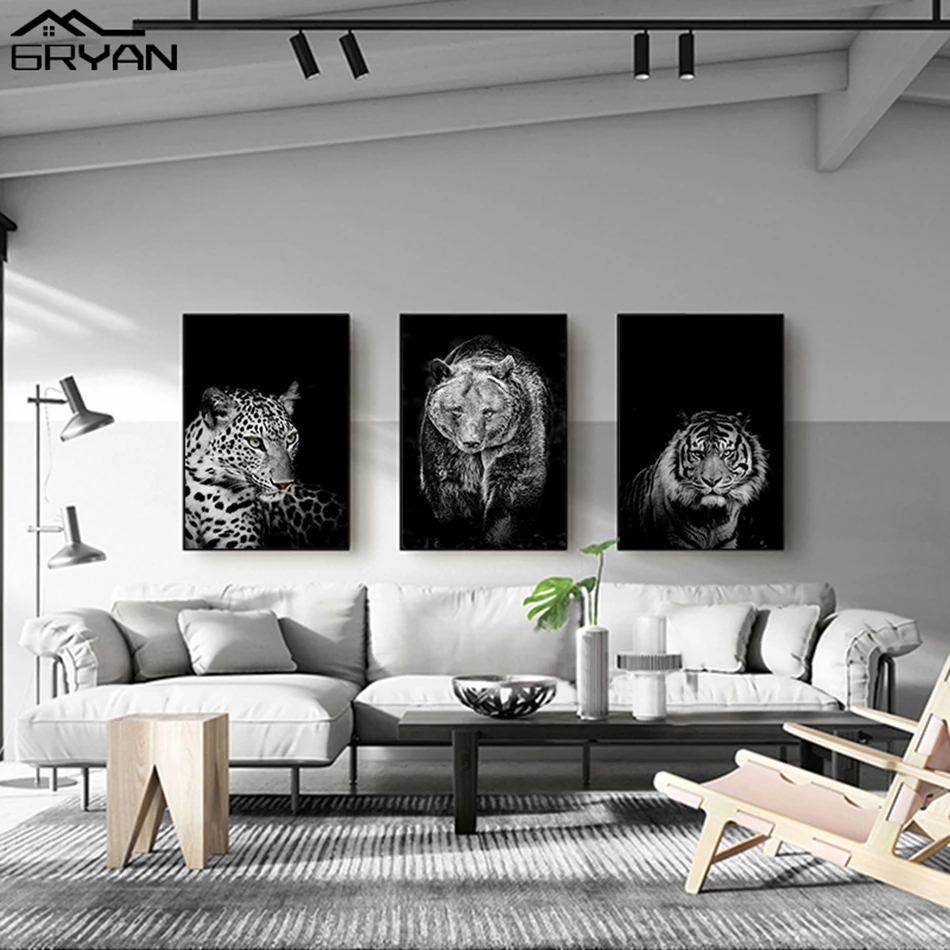 Animal Canvas Painting Wall Art Lion Elephant Horse Posters en prints Wandfoto's voor woonkamer decoratie Home Decor Frameless