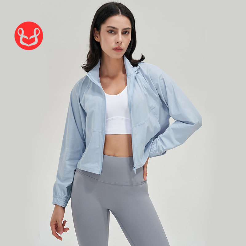 Damen-Reißverschluss, lässiger Fitness-Outfit-Mantel, lockerer Lauf-Langarm-Yoga-Anzug, Oberteil, Sonnenschutz, winddicht, schnell trocknend, Sport-Top VELAFEEL