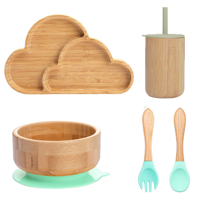 Tazze di piatti utensili bopoobo da set bambini tavoli da tavolo piatto baby bowl cucchiaio cucchiaio aspirazione alimentare il cibo di bambù un non scivolo